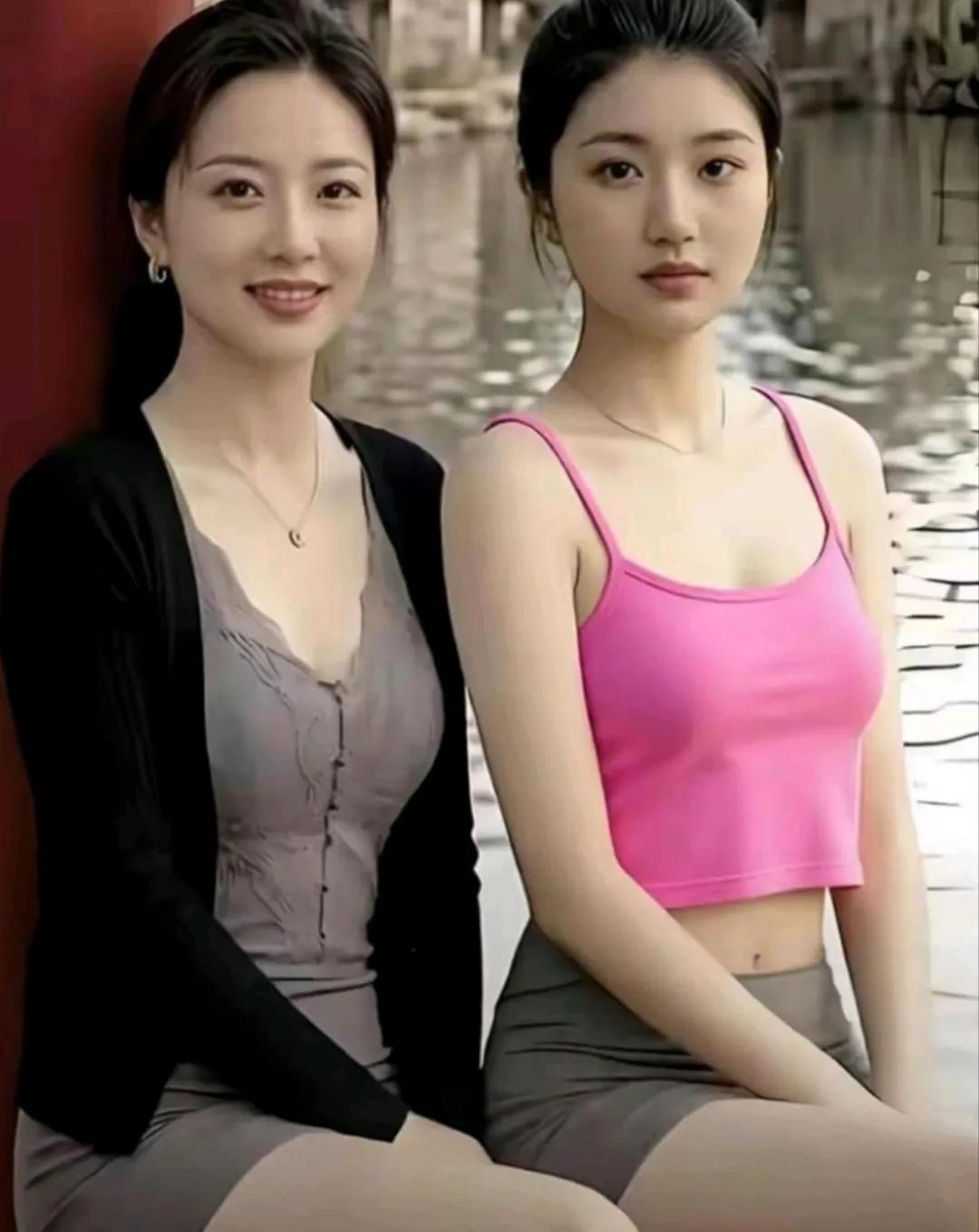 母女两人虽然都很漂亮，但是我觉得妈妈更漂亮，更有女人味！大家觉得呢？幸福母女合照