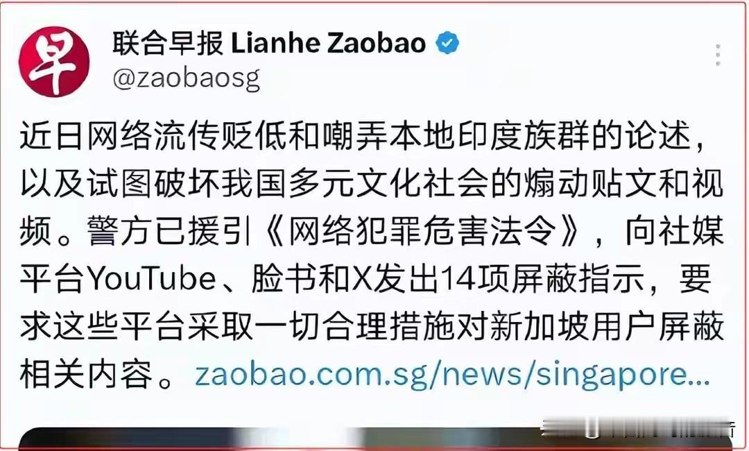 新加坡警方在2026年6月6号干了一件事。他们给YouTube、Facebook