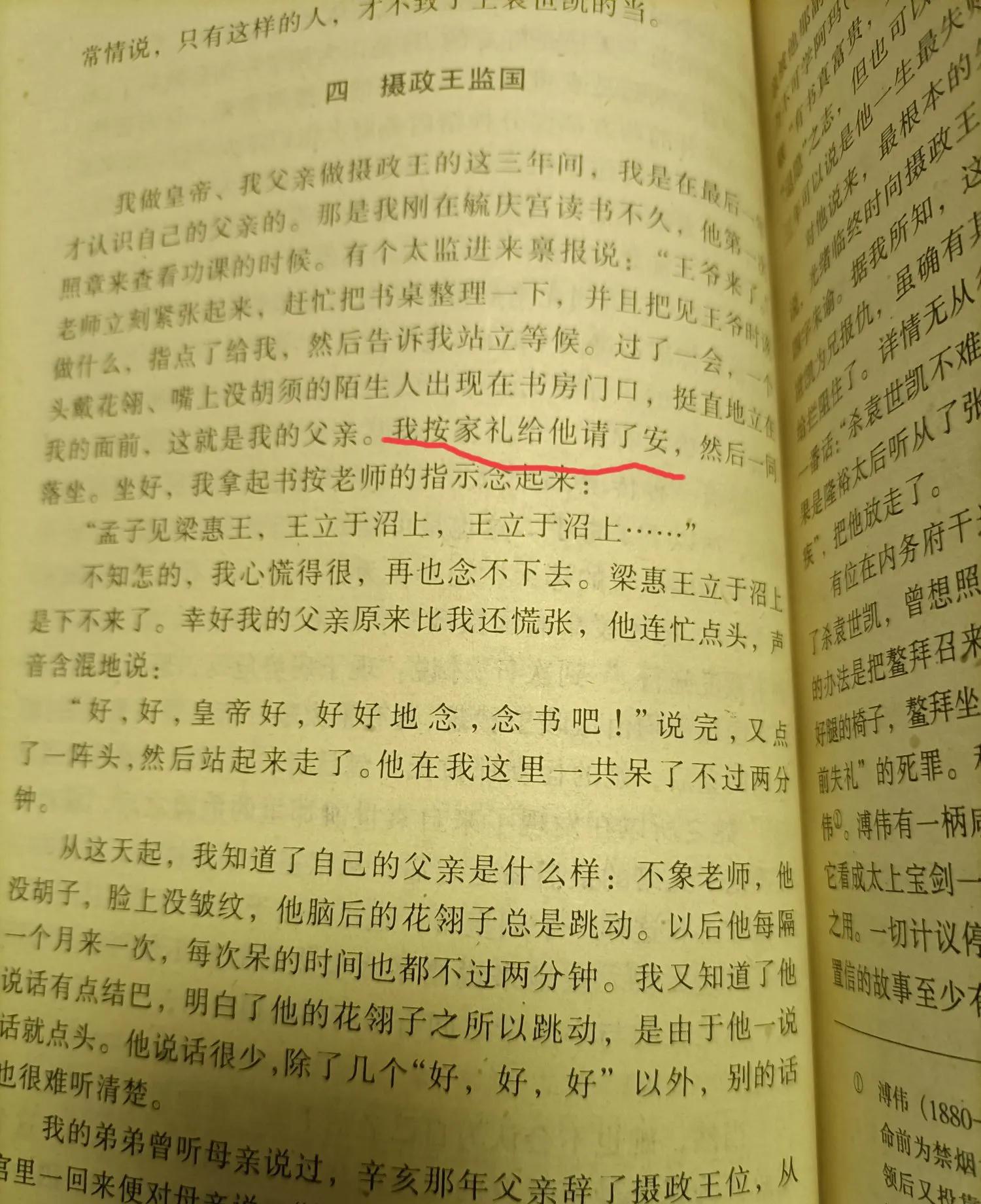 末代皇帝溥仪和亲爹载沣如何行礼？溥仪《我的前半生》有答案！溥仪，作为