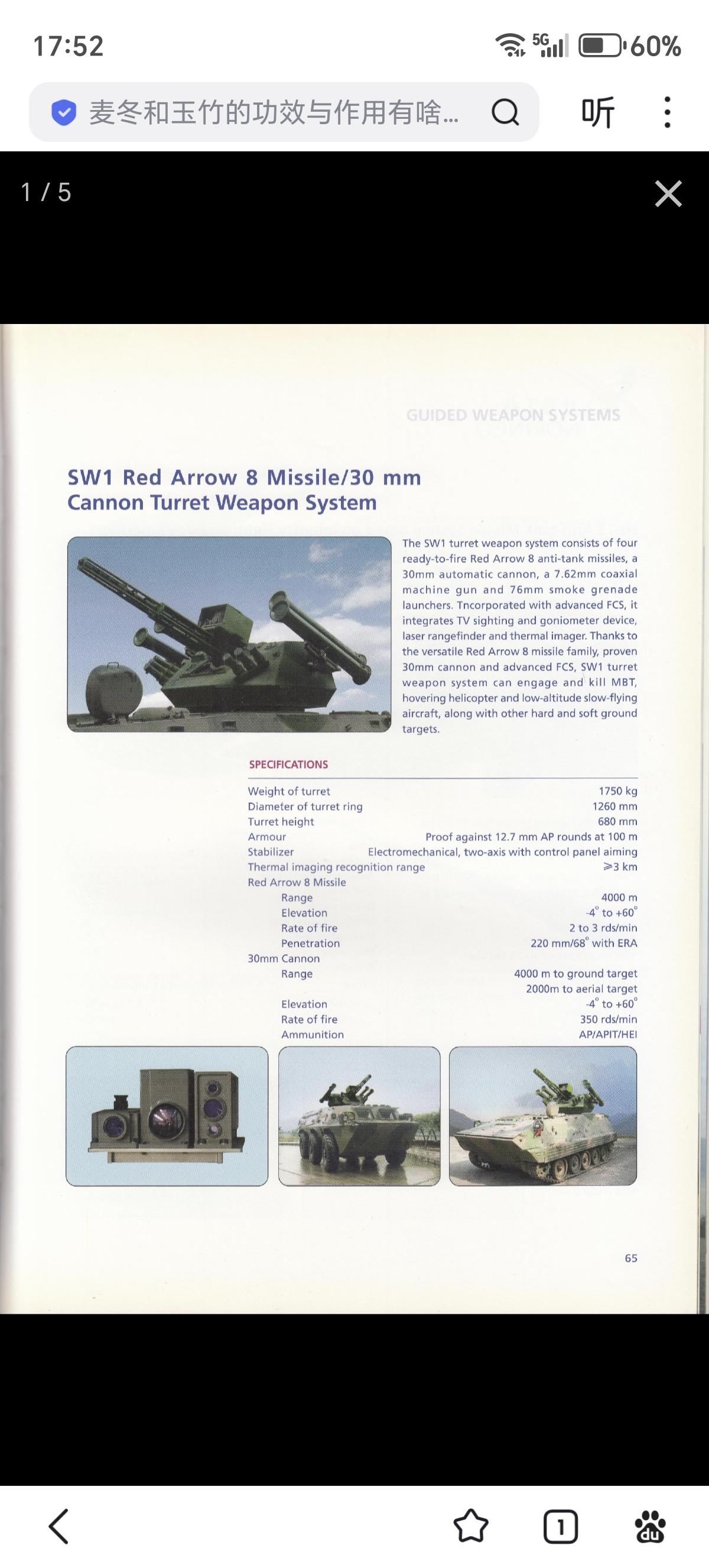 SW1（红箭-8导弹/30mm机炮炮塔武器系统）该系统曾向巴基斯坦推销过，但没