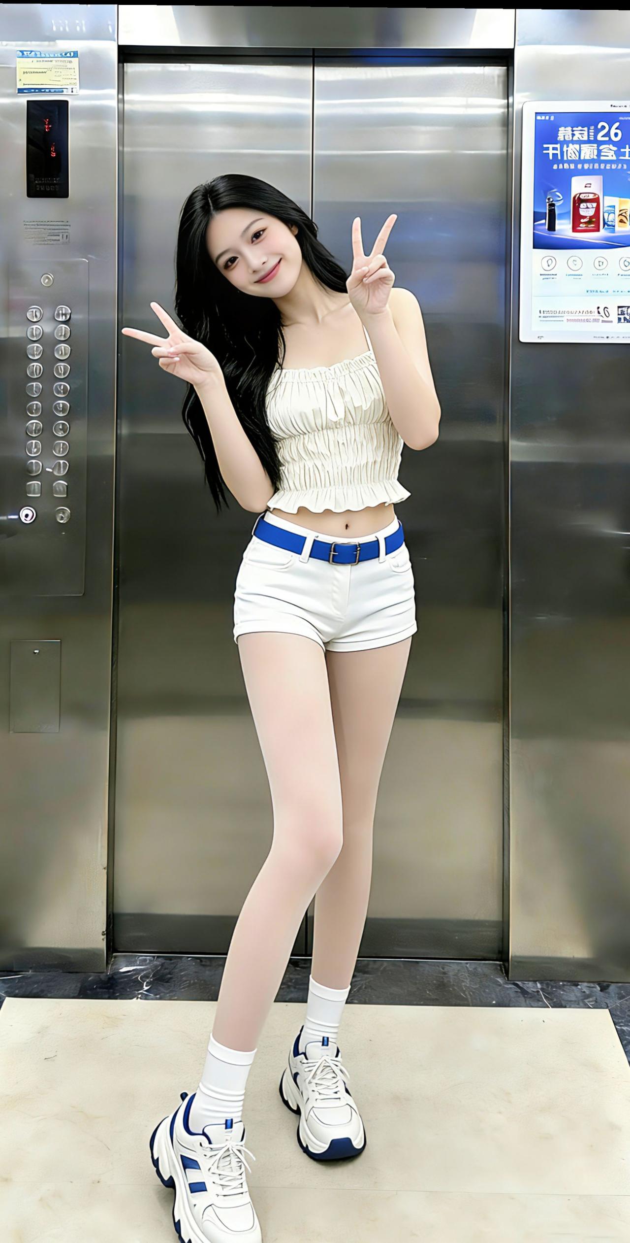 拍照就爱比剪刀手的还有谁？电梯拍照一起野个好身材穿搭丝袜穿搭甜妹