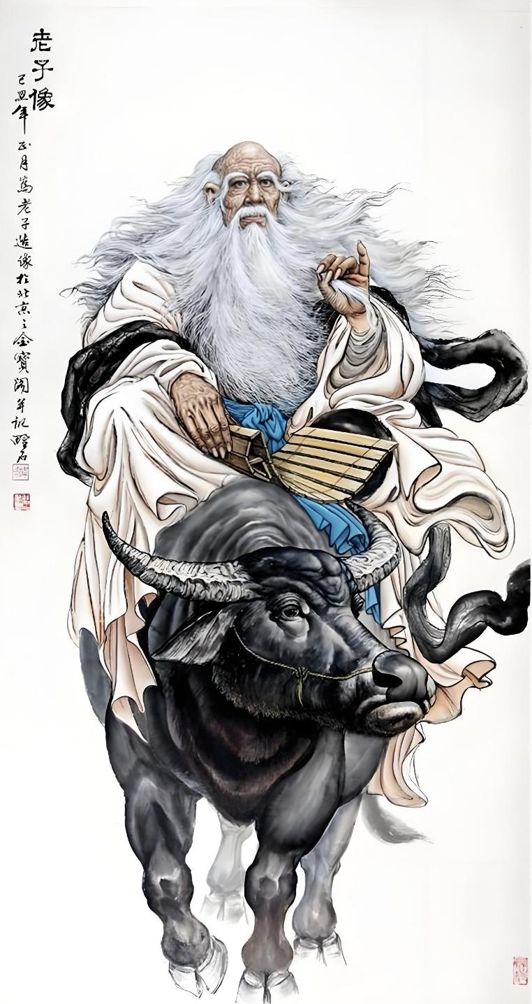 下图分别是老子和谷鬼子的画像，二者最大的区别乃在坐骑，一个骑的是青牛，一个骑的是