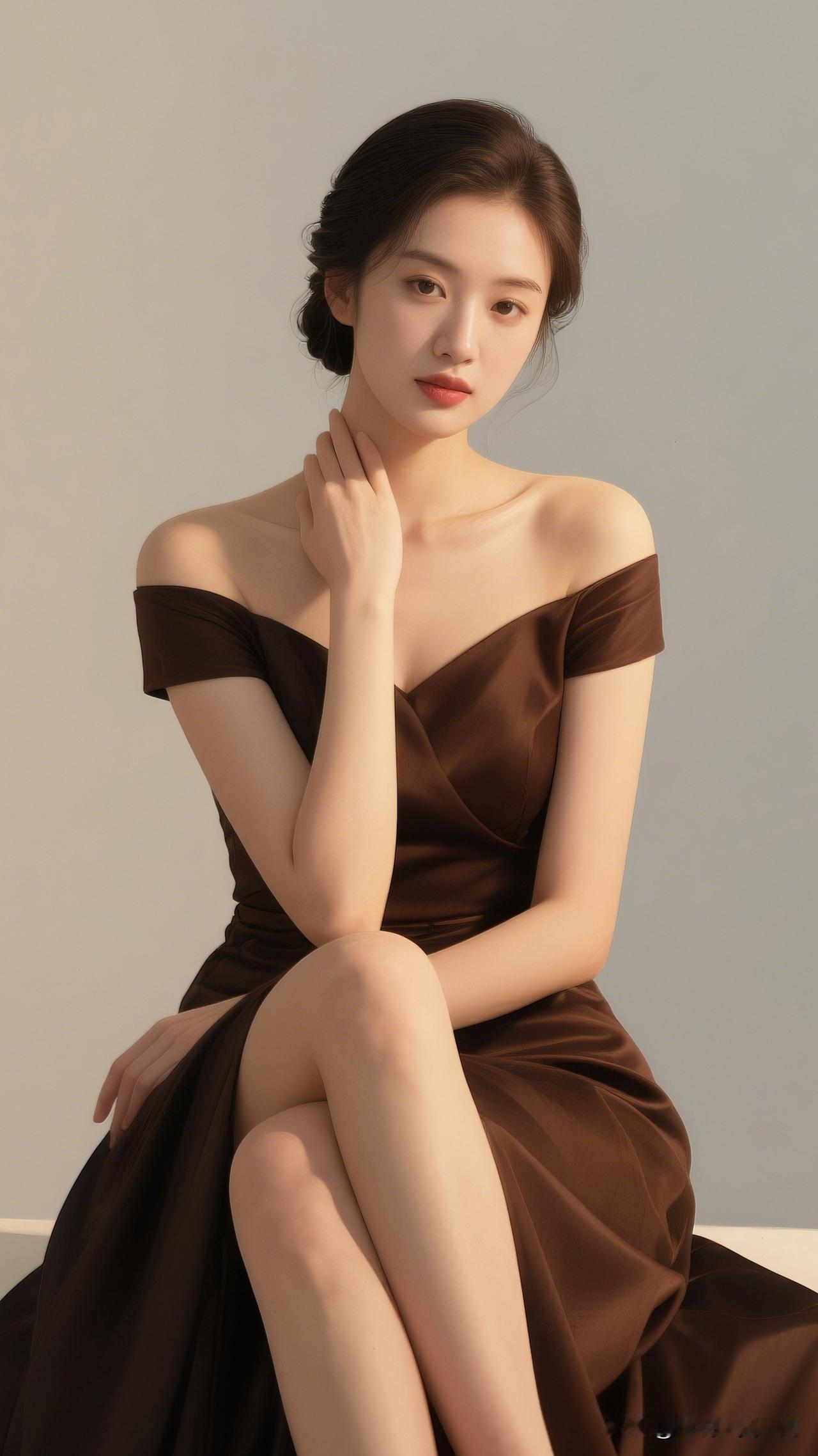 红袖添香夜，美人坐月明。穿衣服，什么颜色最好优雅棕裙，气质女神，尽显迷人魅力！