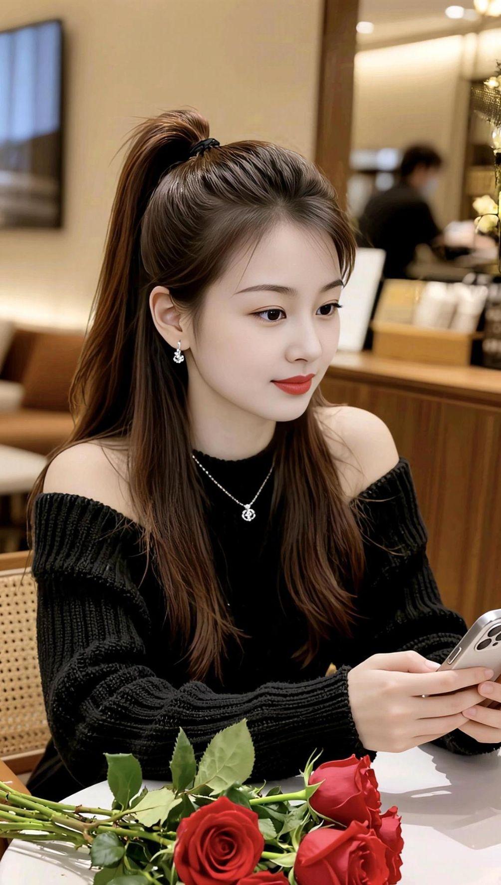 高马尾生活照甜美女孩穿搭甜美优雅写真气质女神