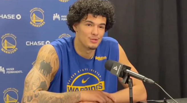 NBA常规赛，勇士132-125击败黄蜂。赛后勇士球员吉-桑托斯接受了记者采访