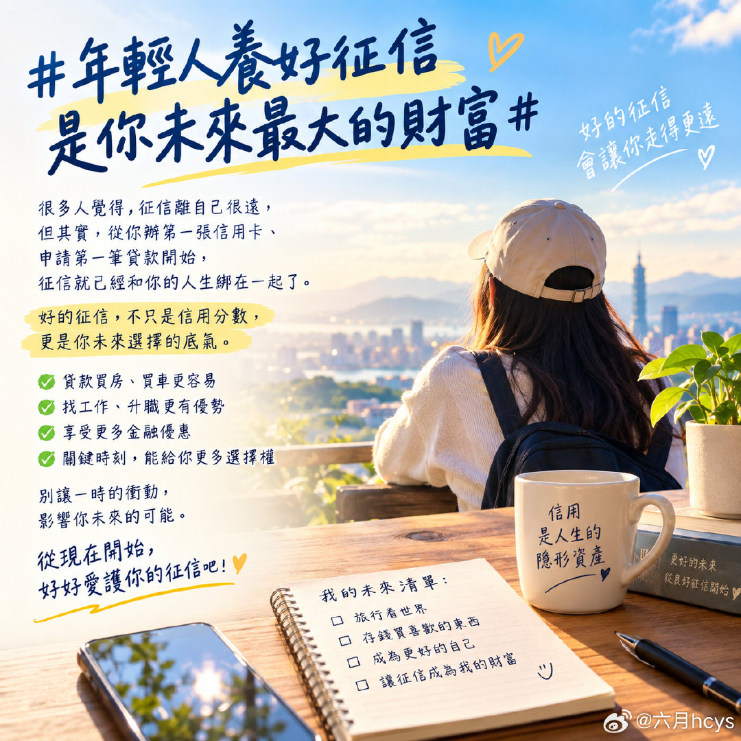 #年轻人养好征信是你未来最大的财富#很多人覺得，征信離自己還很遠。其實從辦下第一張信用卡、第一次貸款