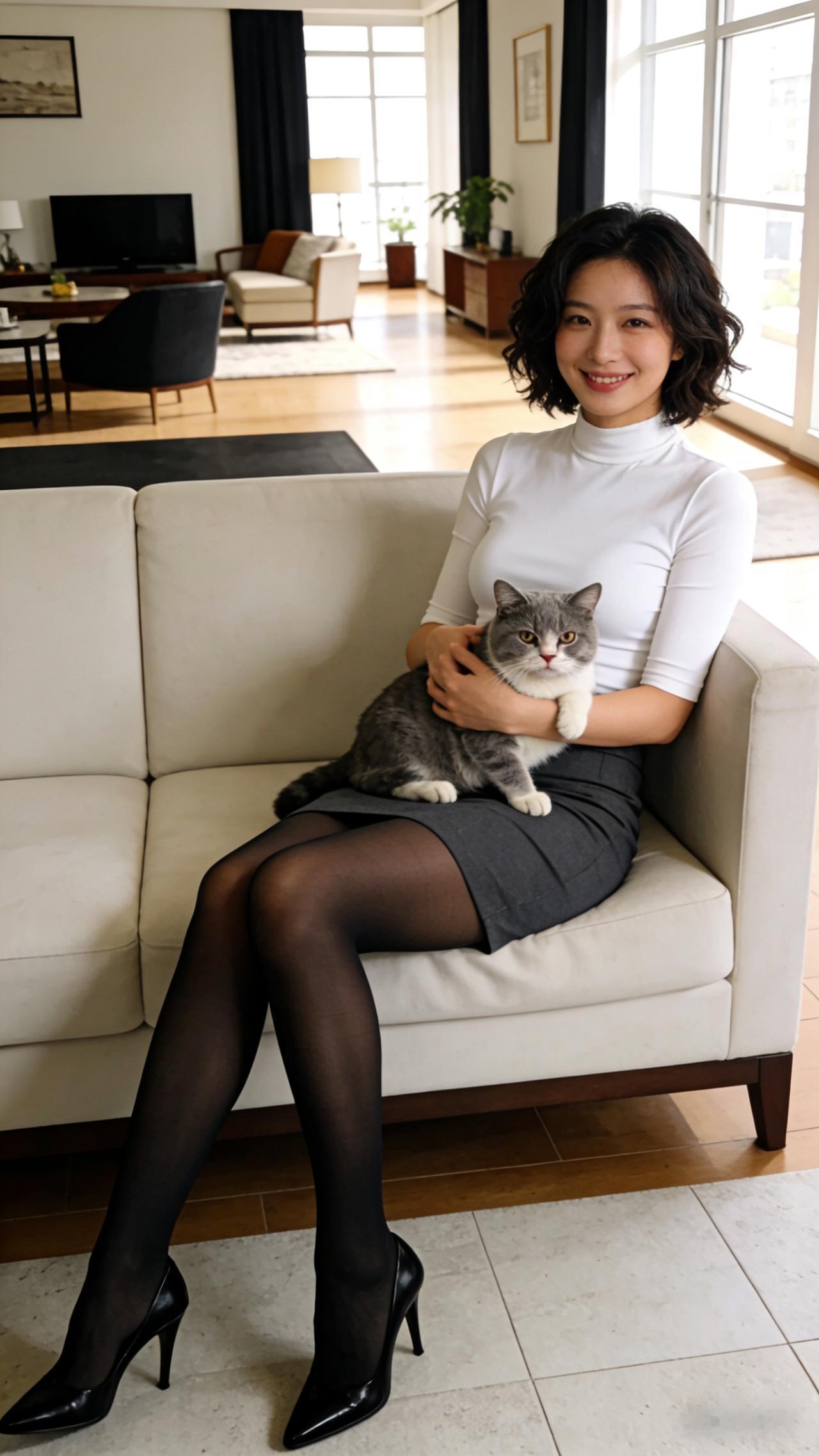 喜欢猫咪的美女