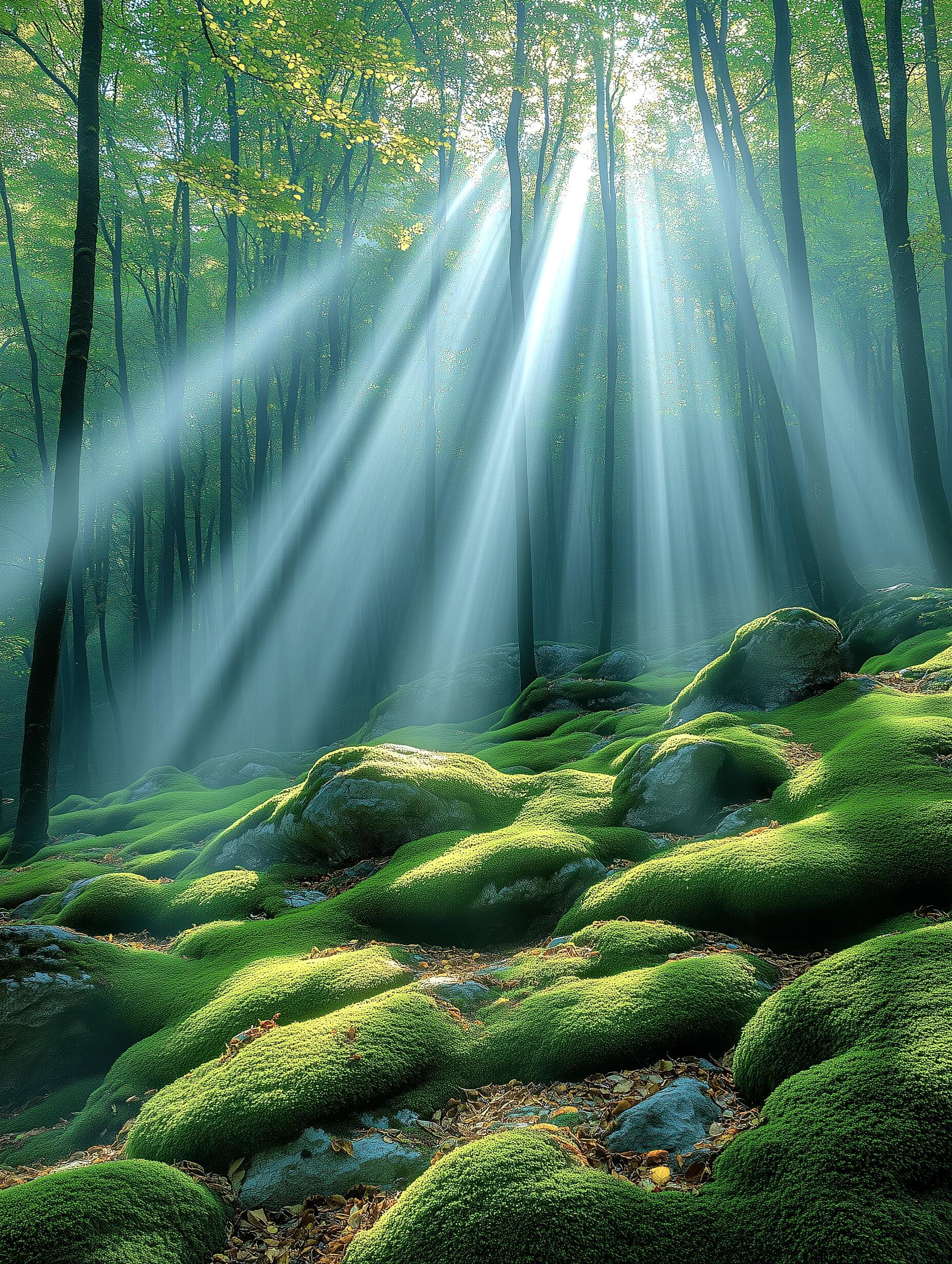 即使微光，也能照亮生长的方向🍂✨🌞阳光穿过秋日的林间，在苔藓拥抱的石头上跳