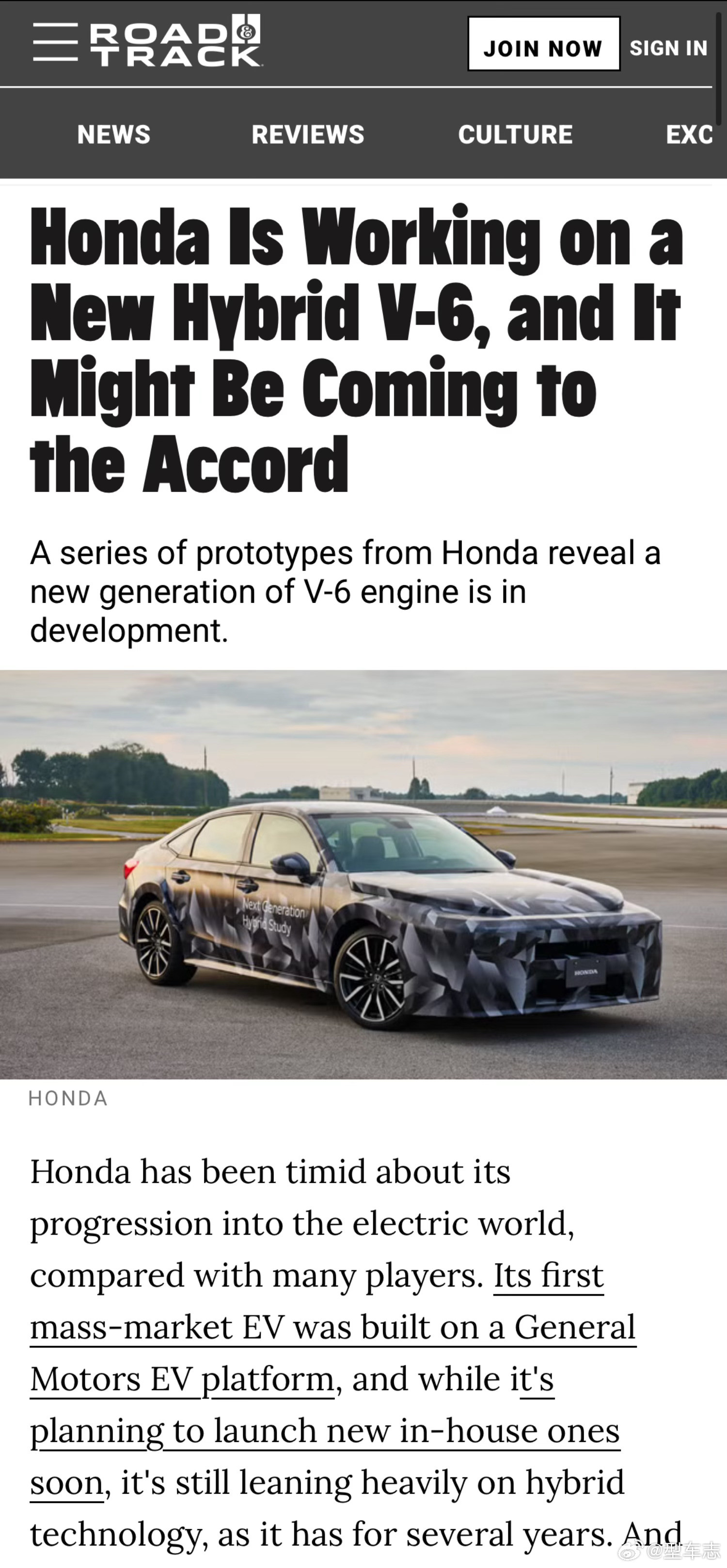 根据Road&Track报道，本田计划让V6发动机以混合动力的形式回