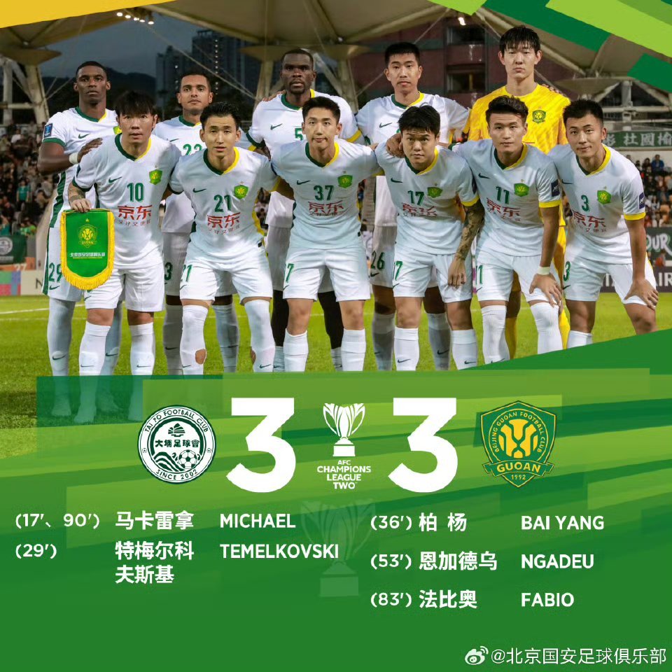 【今球讲】大埔3比3北京国安北京国安遭绝平足球比赛，平局，无疑可能会有意外或者运