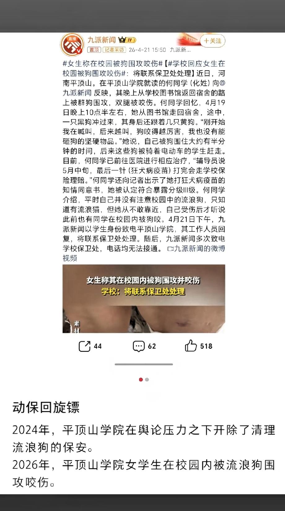 2024年，平顶山学院在舆论压力下开除了清理流浪狗的保安2026年平顶山学院女
