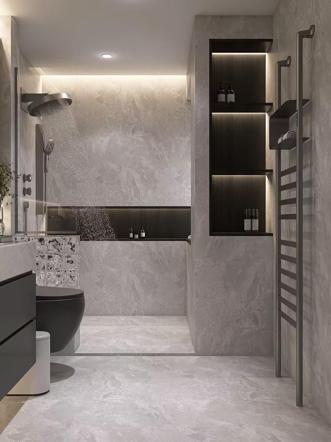 极简的一组浴室设计方案参考。简约风设计装修浴室风格设计简约风浴室装修卫浴设计