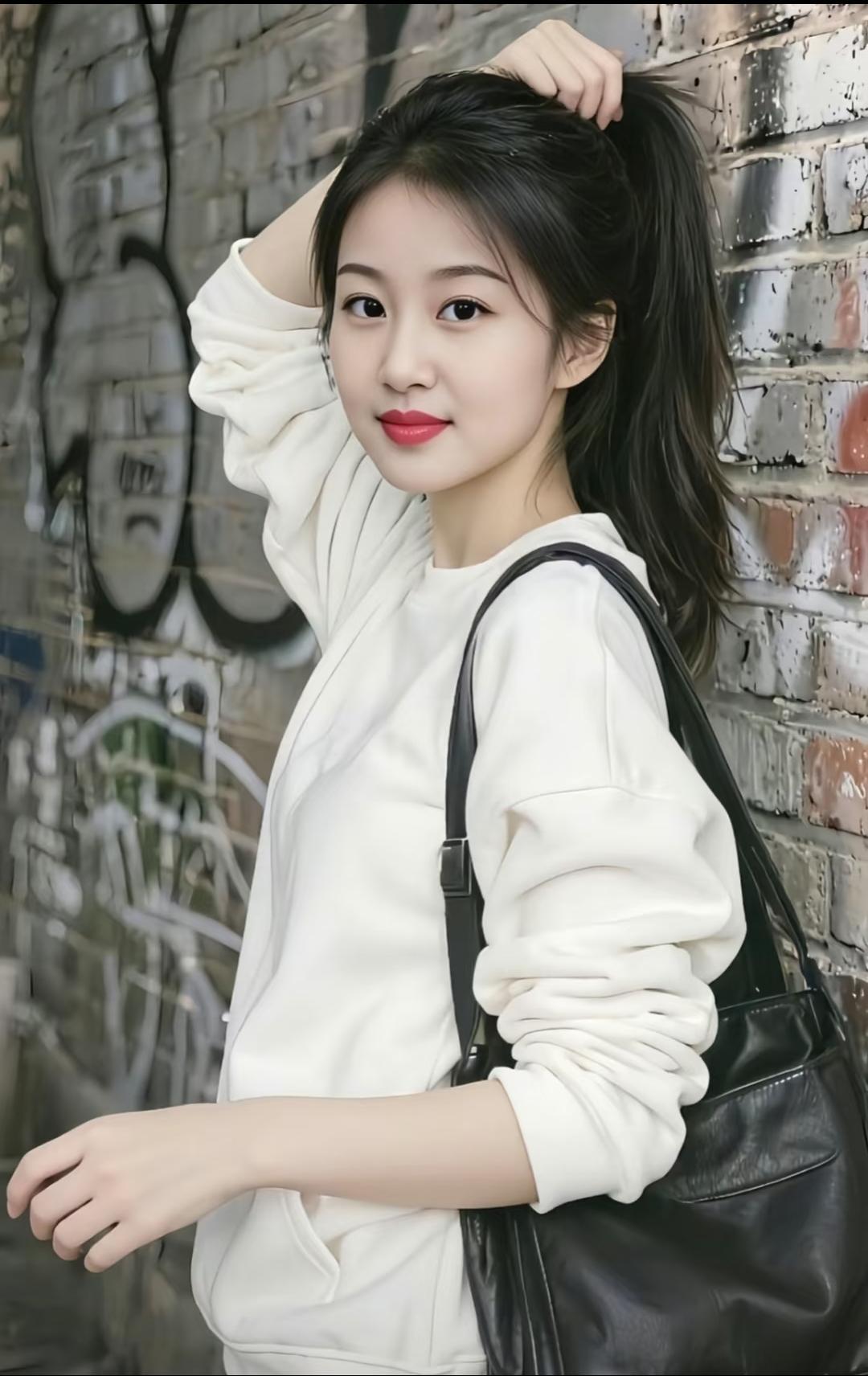 这个妹子靠墙摆姿势，好有范儿！