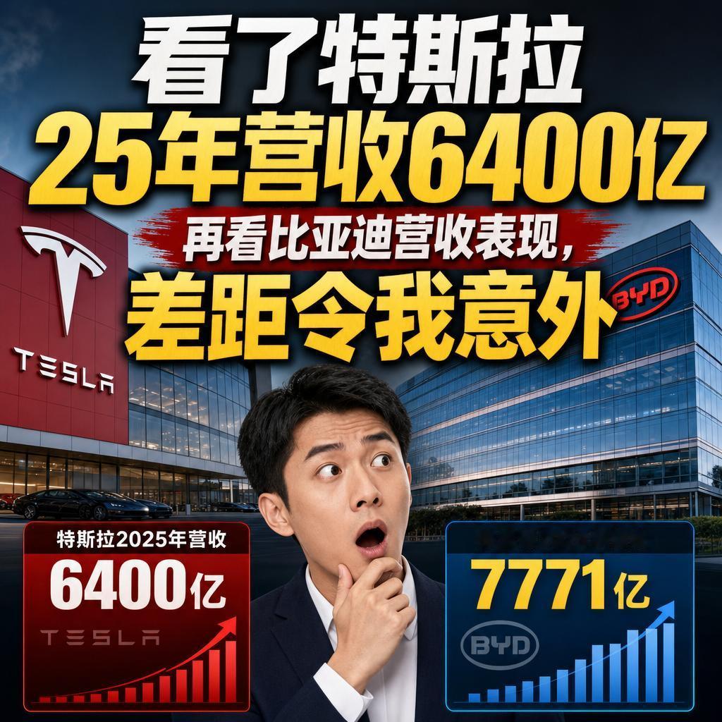 看了特斯拉25年营收6400亿，再看比亚迪营收表现，差距令我意外很多人以为特斯