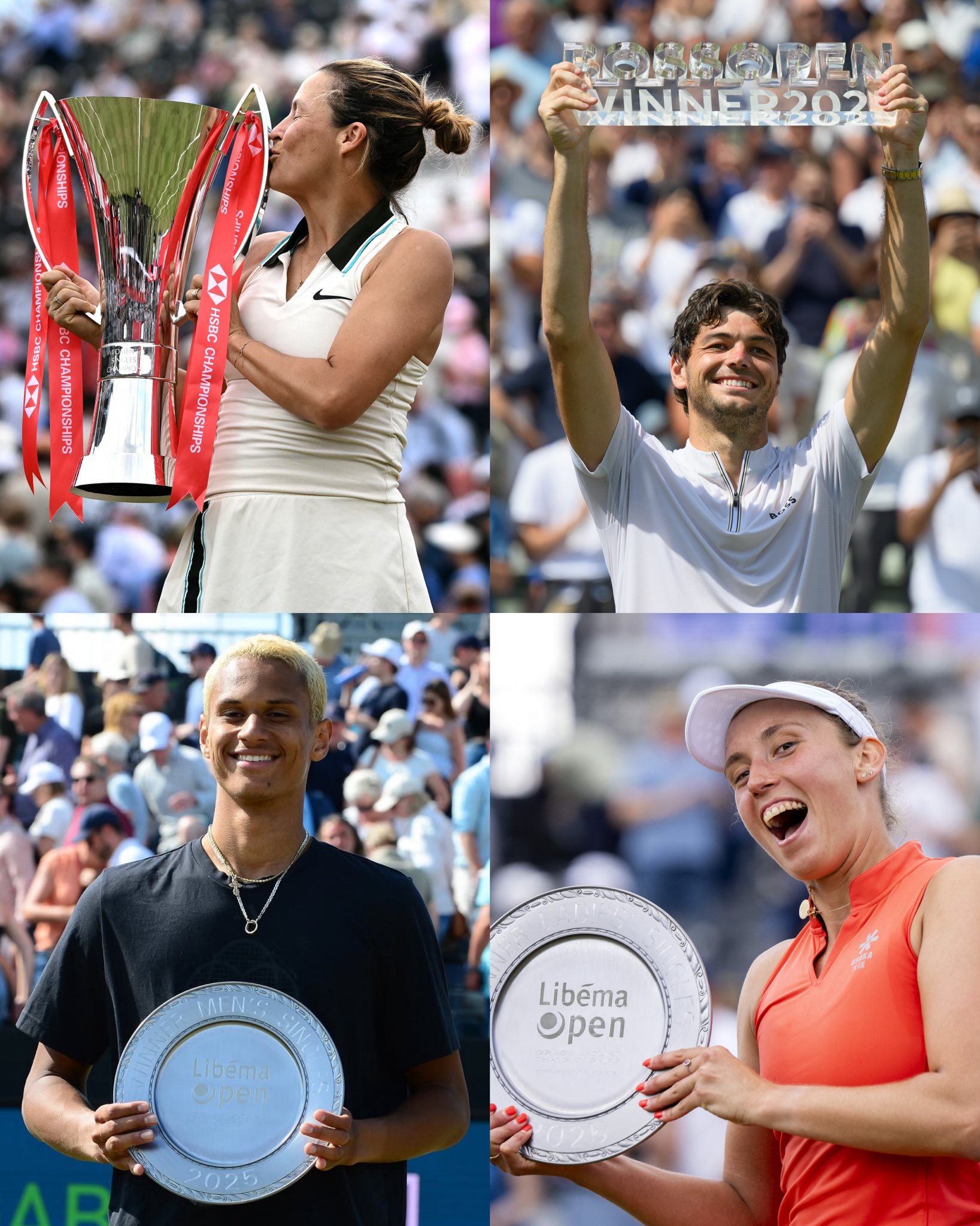 草地赛季首周冠军归属：WTA500伦敦站：玛利亚（第二冠）WTA250斯海尔托亨