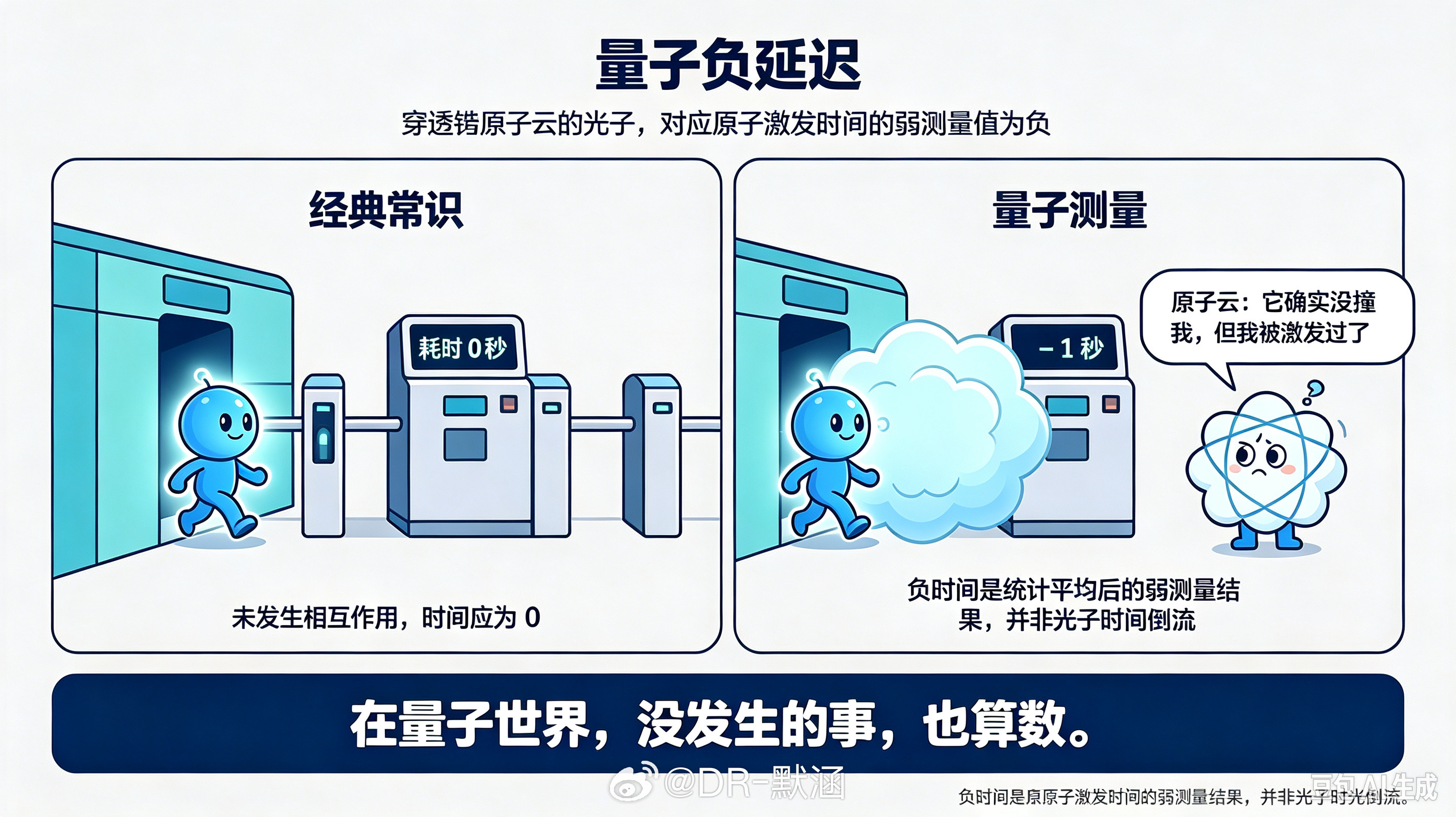 在量子世界，“果”可以出现在“因”之前。在我们的日常经验里，因果关系坚不可摧：先