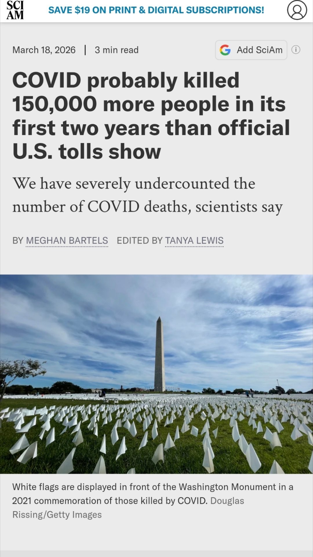 真意外！Science子刊居然刚发表：美国在疫情头两年的新冠死亡人数被低估了19