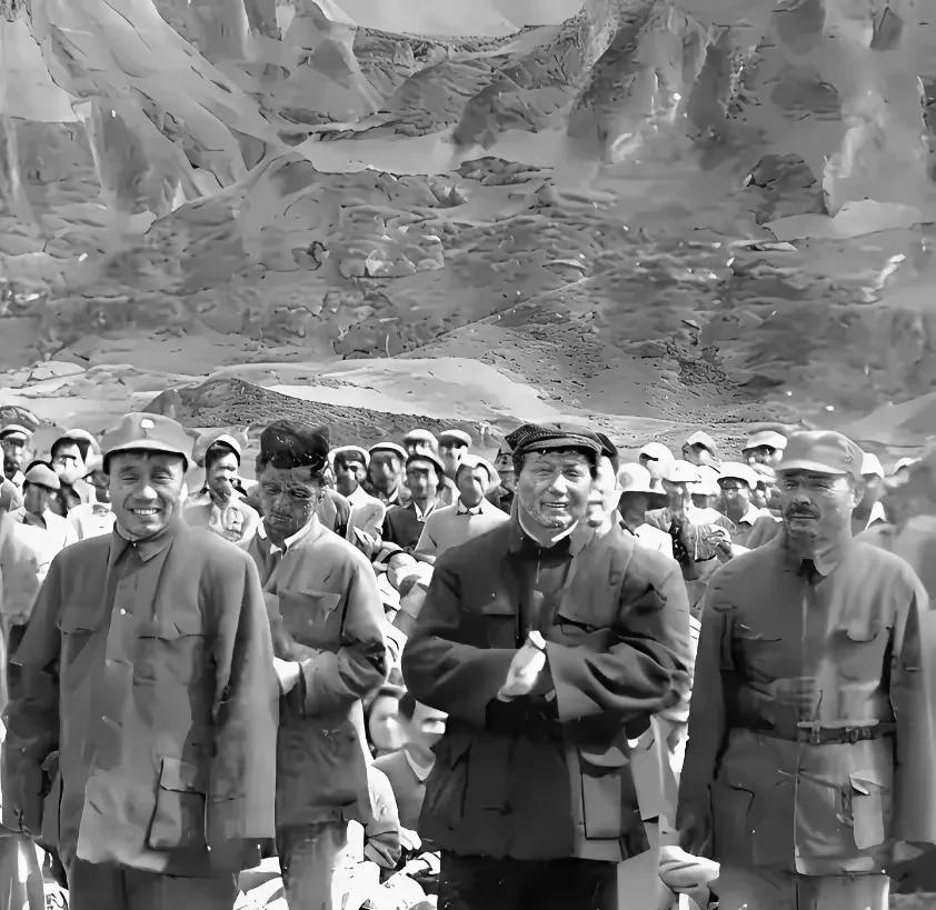 在陕北延安的艰苦岁月里，毛主席与官兵们同甘共苦。画面中，陕北高原的风似乎吹得人发