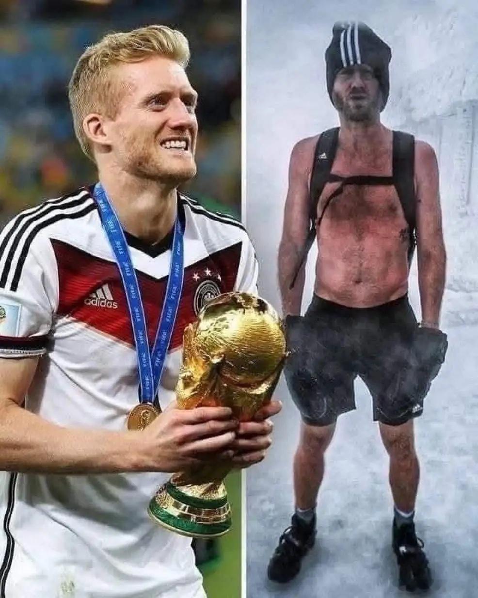 功成身退后折磨自己的典型。2014年，安德烈·许尔勒随德国队赢得世界杯冠军，他打