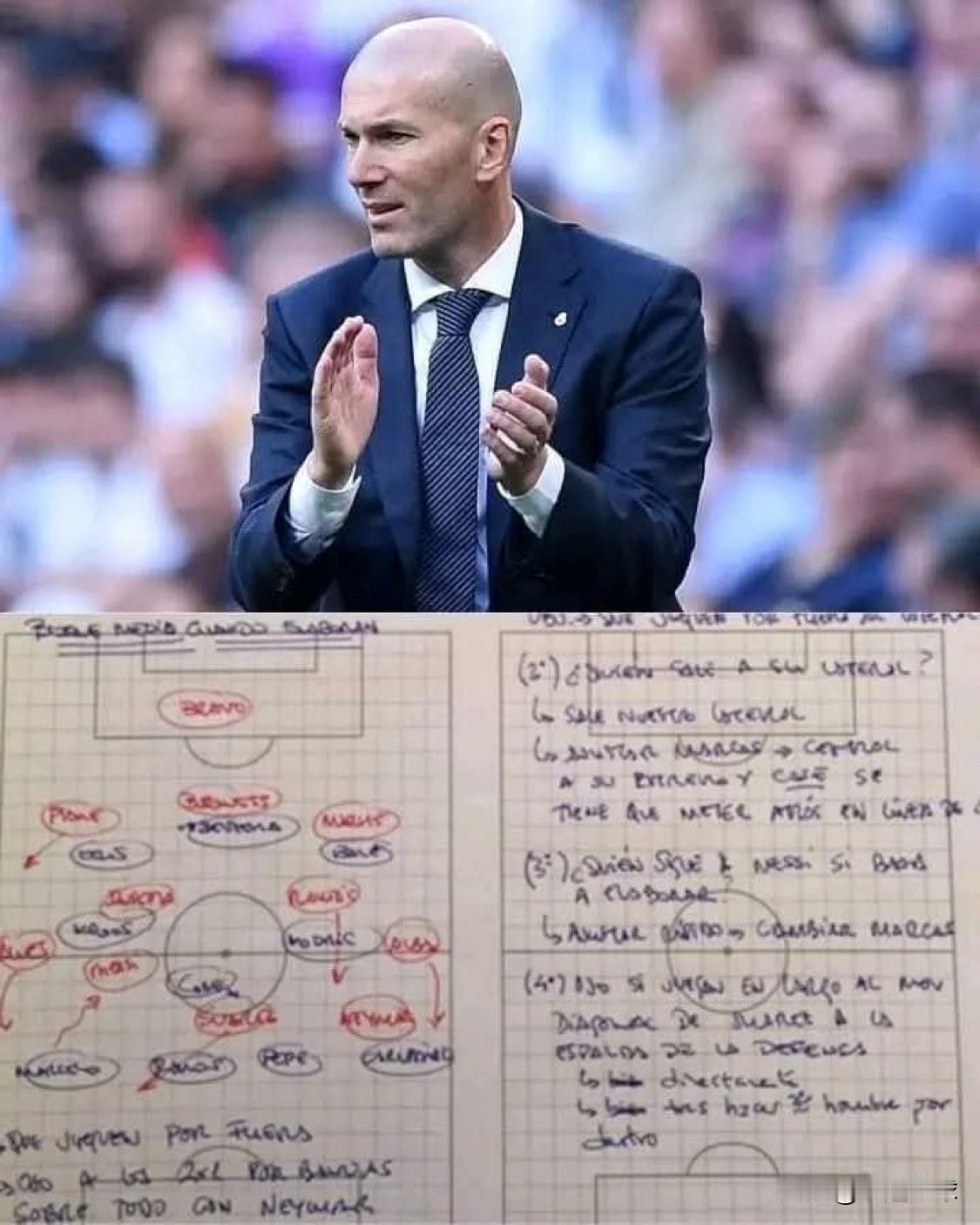 齐达内首次以皇马主帅身份指挥国家德比时的战术部署，对手是拥有梅西-苏亚雷斯-内马