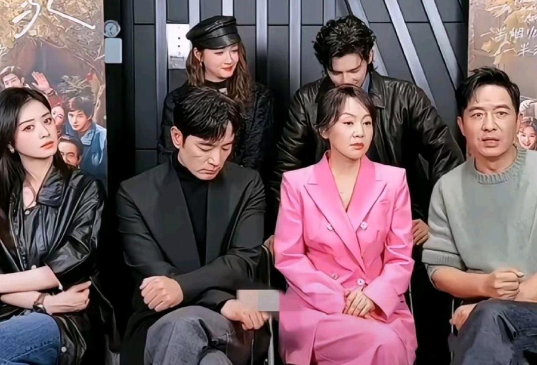 6星同框：我只认出了穿一身粉色西装、目光低垂的闫妮，青丝如墨、双腮染赤的蒋欣；身