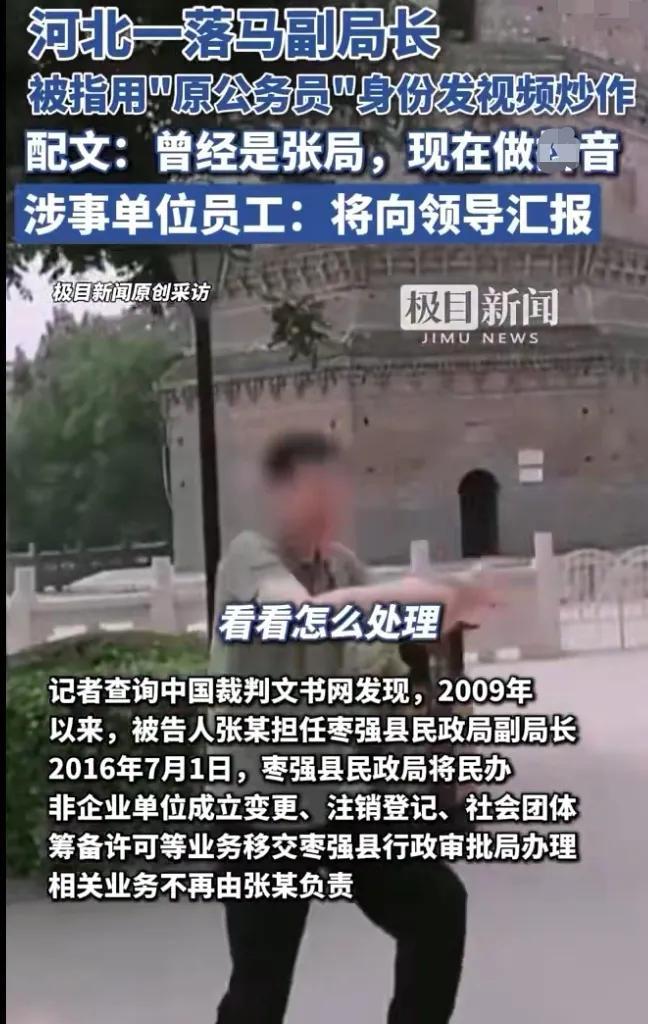 河北一落马副局长，用“原公务员”身份发视频，配文：曾经是张局，现在做某音。