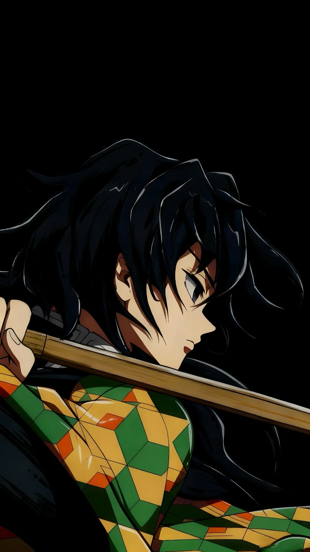 黑色背景的鬼灭之刃手机壁纸，原图自取。壁纸​​​