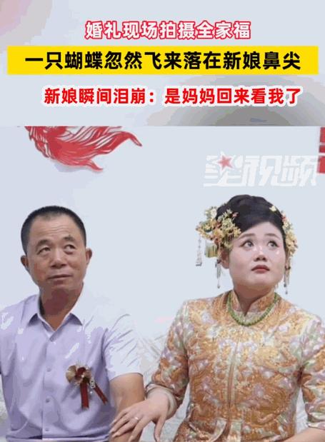 这一幕，连科学都解释不了！山东，婚礼当天，新娘出门前正和爸爸拍合照。突然，一只蝴