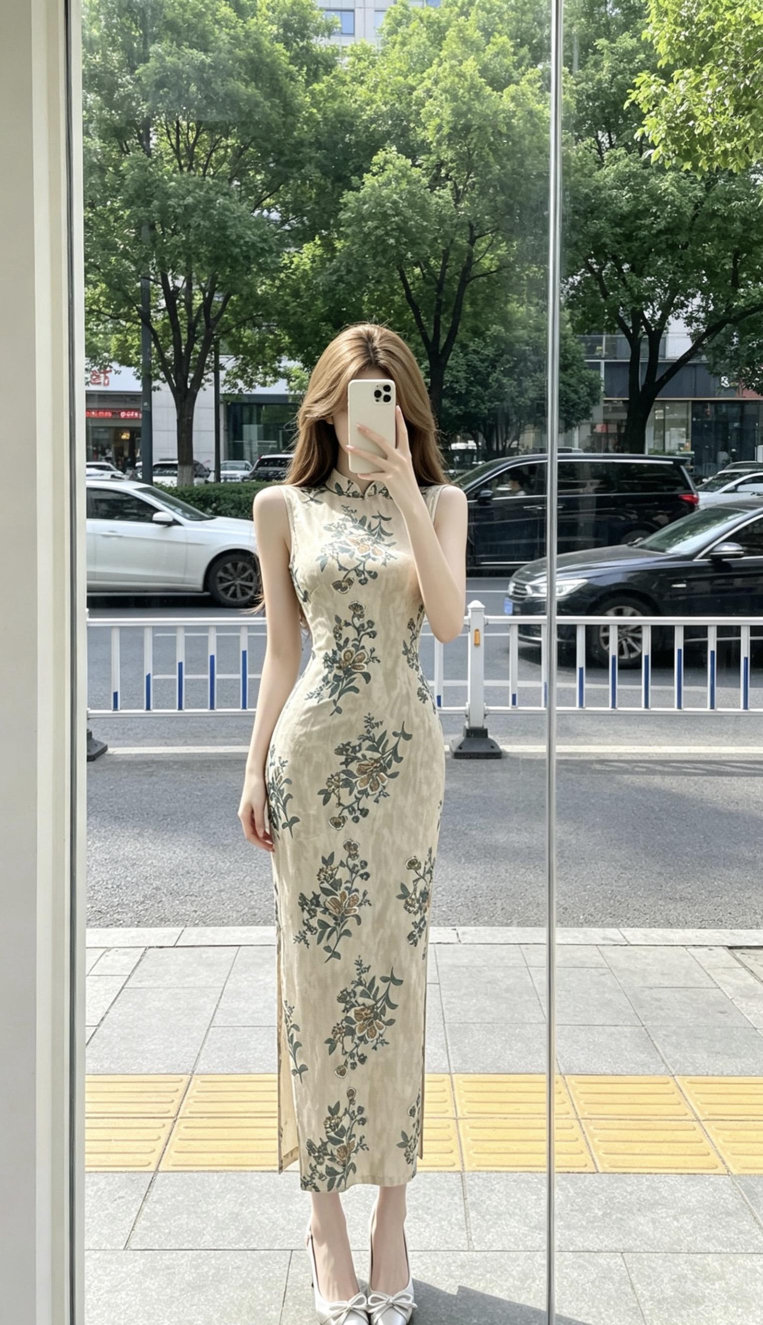 包臀旗袍连衣裙 新中式印花旗袍