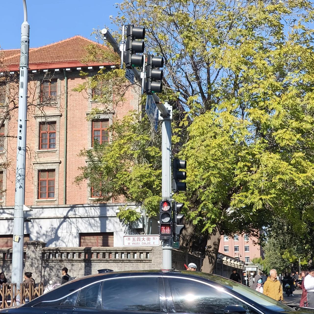 今天去了五四大街，街上满是文艺女青年，都来拍银杏树。许是季节还没到，只有几棵树