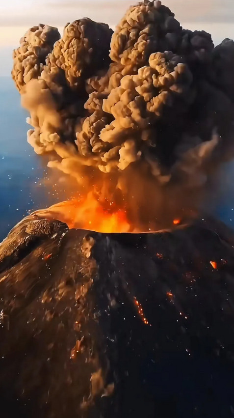 7月3日，日本火山喷发，熔岩喷涌，蘑菇云腾起4千多米，之后是火光冲天，活脱脱一幅