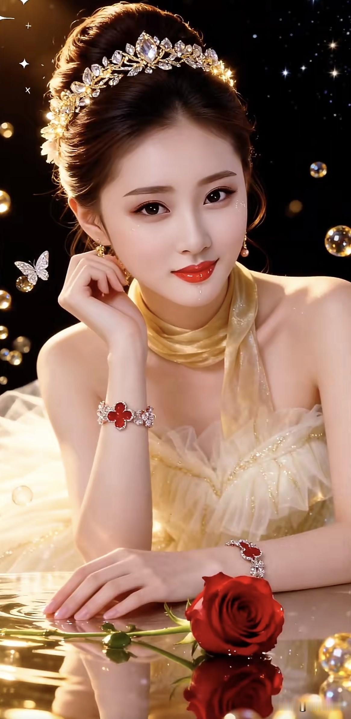 梦幻公主风，闪耀的珠宝与优雅的玫瑰，尽显奢华与浪漫。温柔浪漫公主风轻奢礼服公主