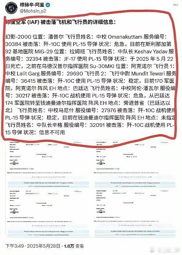 印巴冲突巴基斯坦公布了被击落的6架印度战斗机具体信息：1、幻影-2000位置：潘