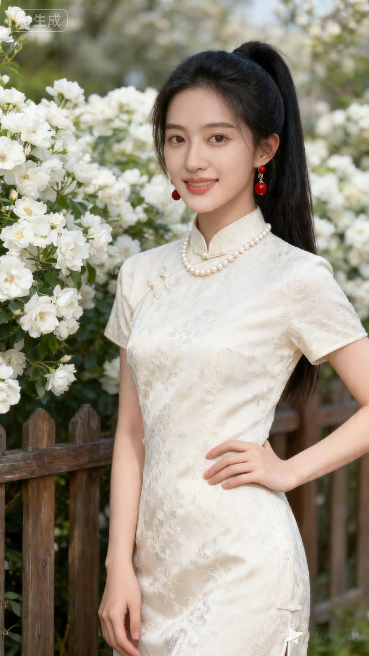 优雅旗袍，花海中的东方美人