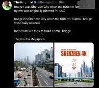 一位印度网友分享了两张深圳对比图：印度1997年规划一座600米长的立交桥，图1