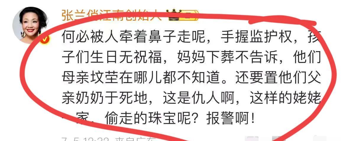 终于忍无可忍了。张兰怒斥徐家多宗罪。最主要的就是妈妈下葬的时候没有通知孩子，