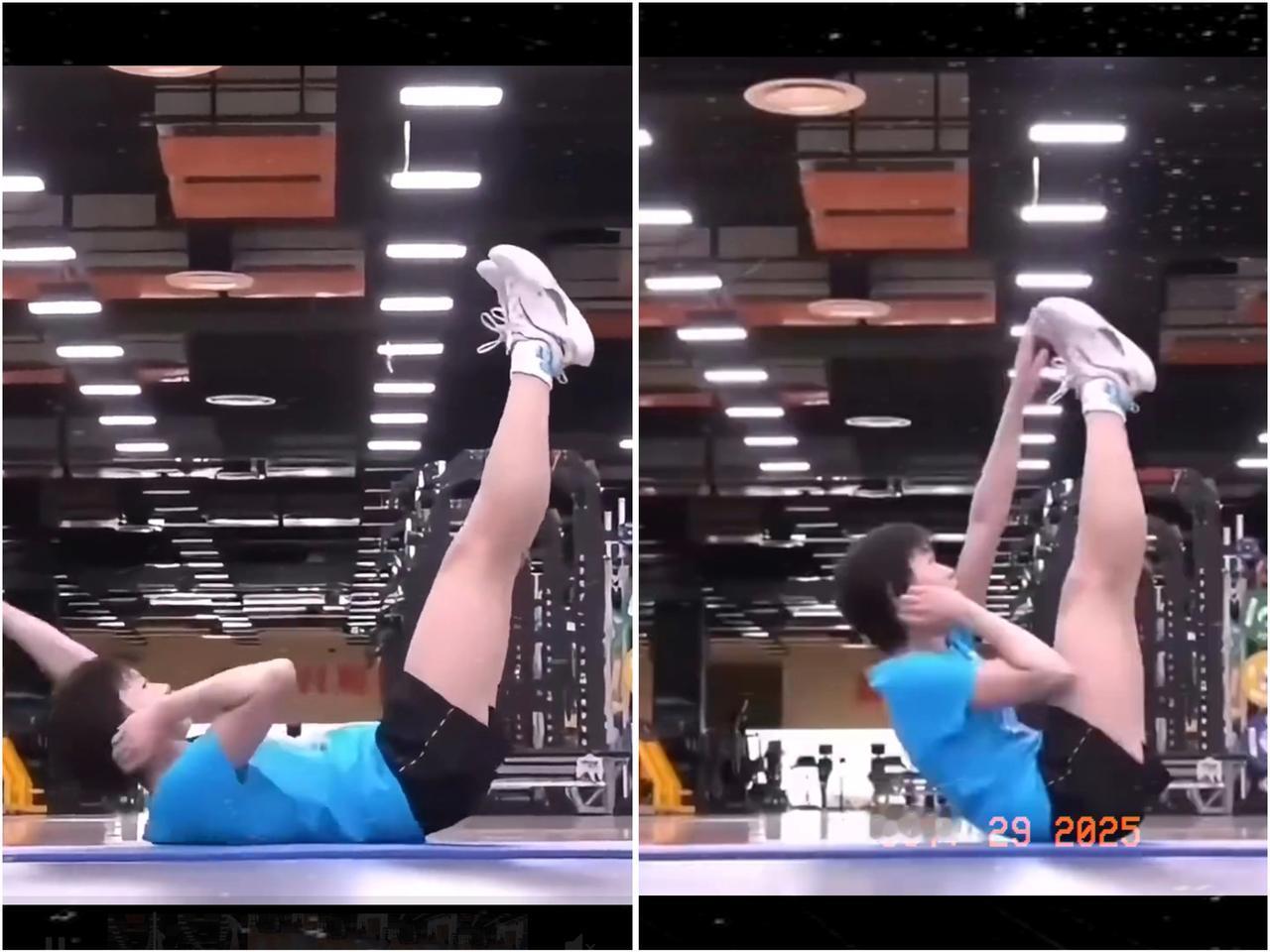 全红婵又在练那个没人敢碰的动作——5255B。后空翻两周半，还得转两周半，像在