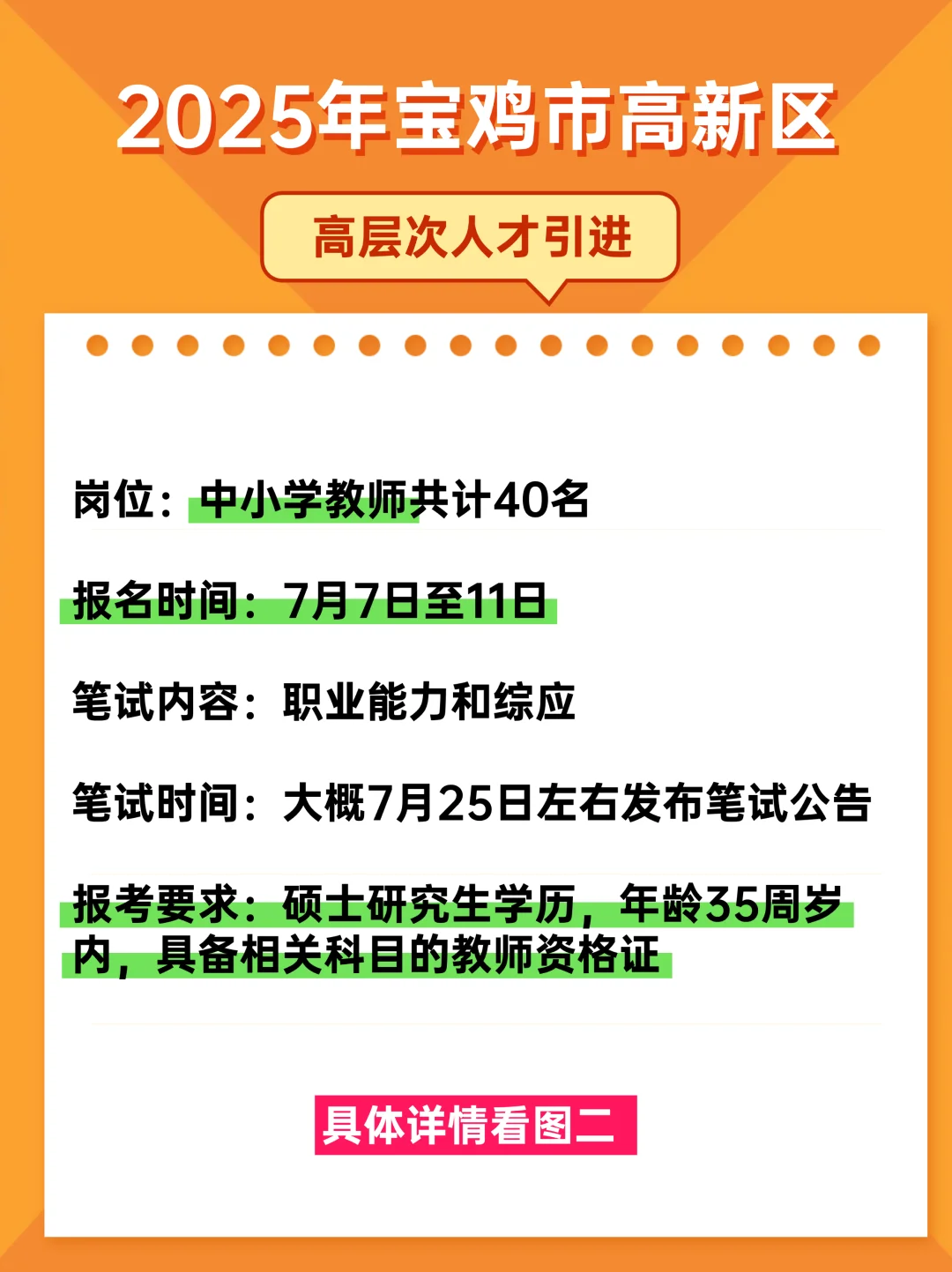 2025年宝鸡市高新区高层次人才引进40名！
