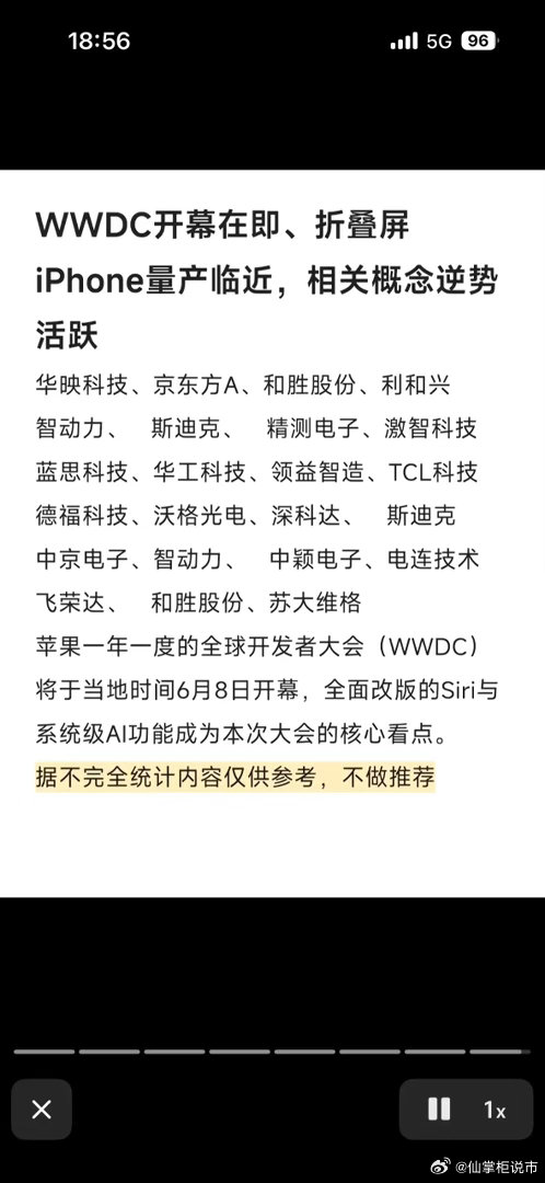 WWDC大会即将开幕，折叠屏iPhone量产在即，科技界沸腾！  科技...