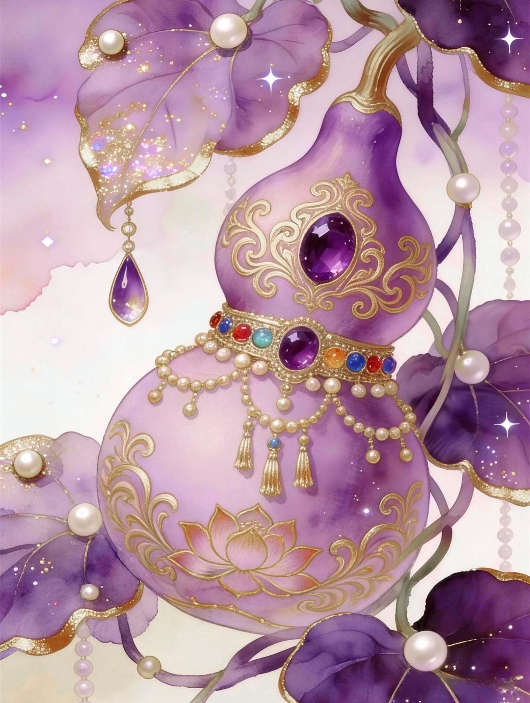 紫气东来，福禄双全。传统文化绘画