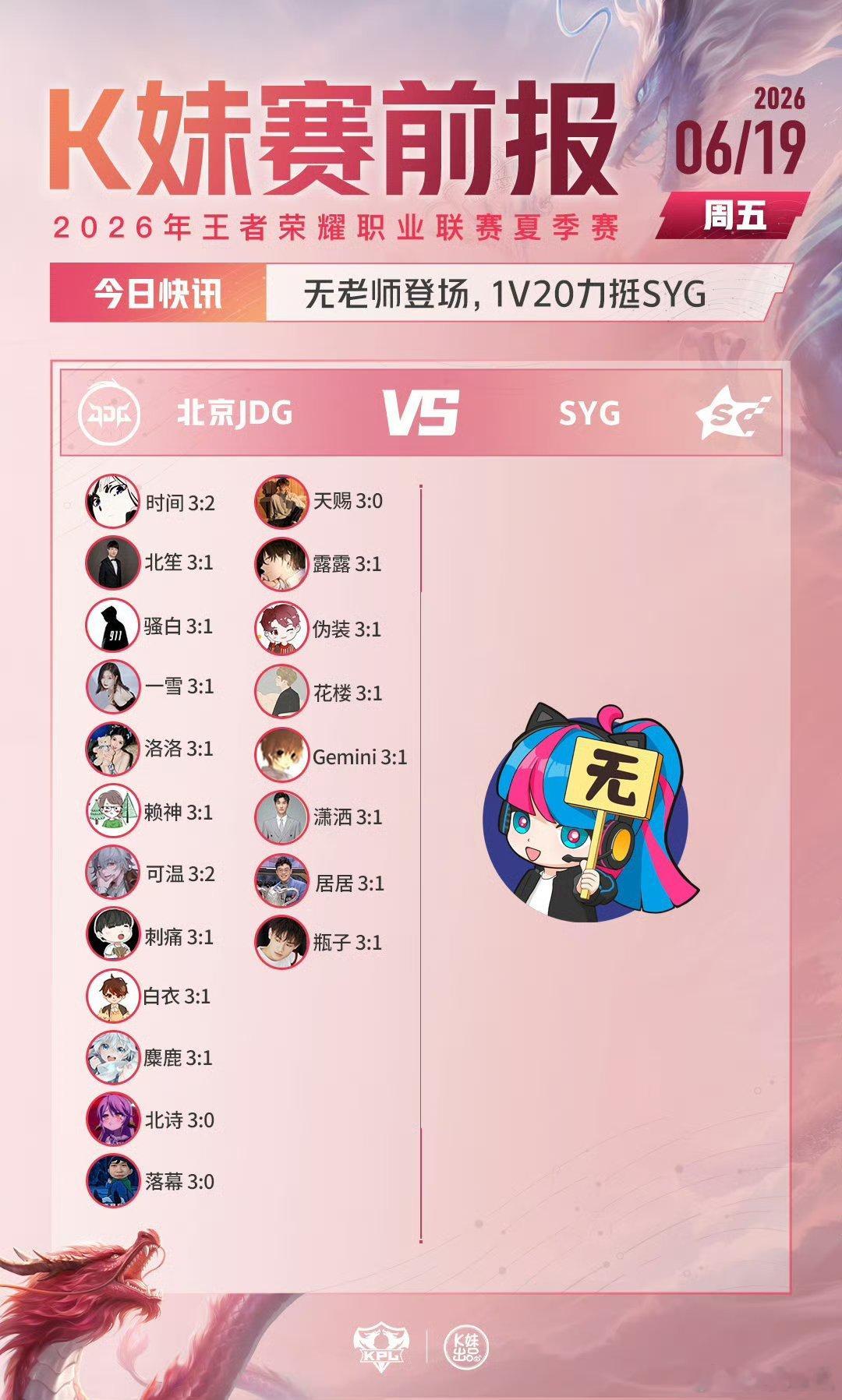 2026KPL夏季赛|K妹赛前报麋鹿1v19，力挺上海EDG.M；无老师登场