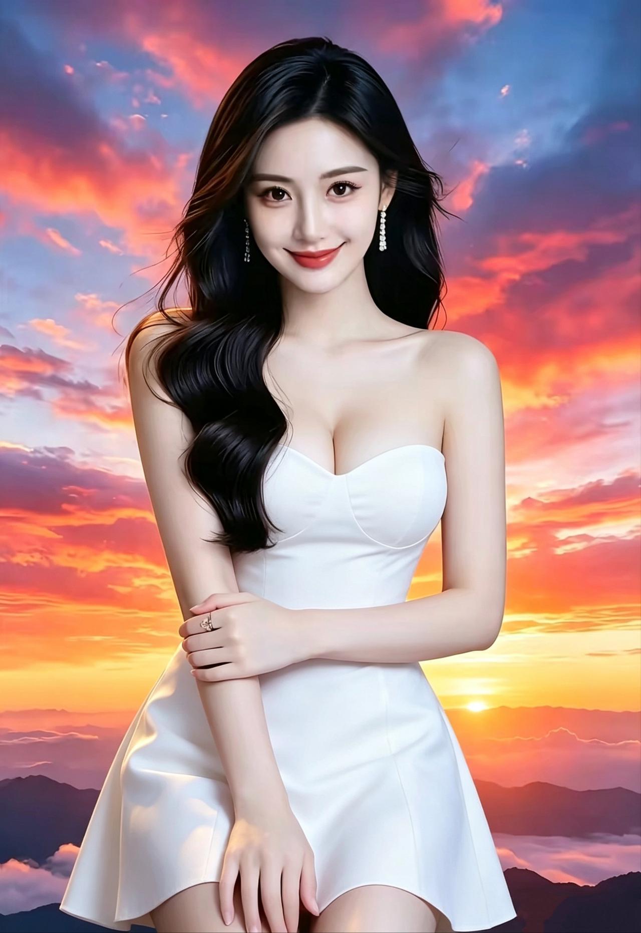 《霞天素影》层山静卧向遥空，落日熔金破远穹。漫卷云霞铺锦绣，赤橙粉紫叠千