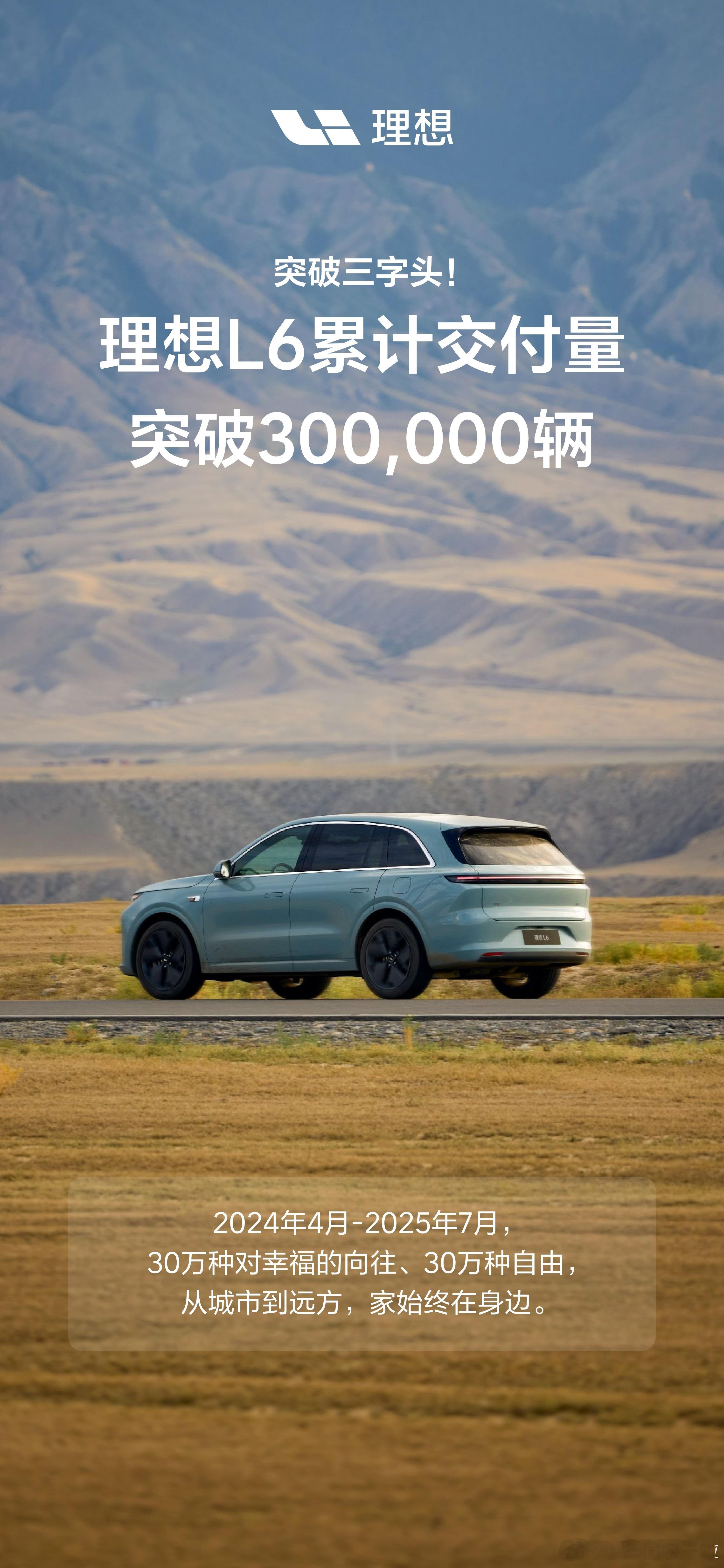 理想L6交付量已经突破30万辆了，非常期待九月份i6的表现。新能源汽