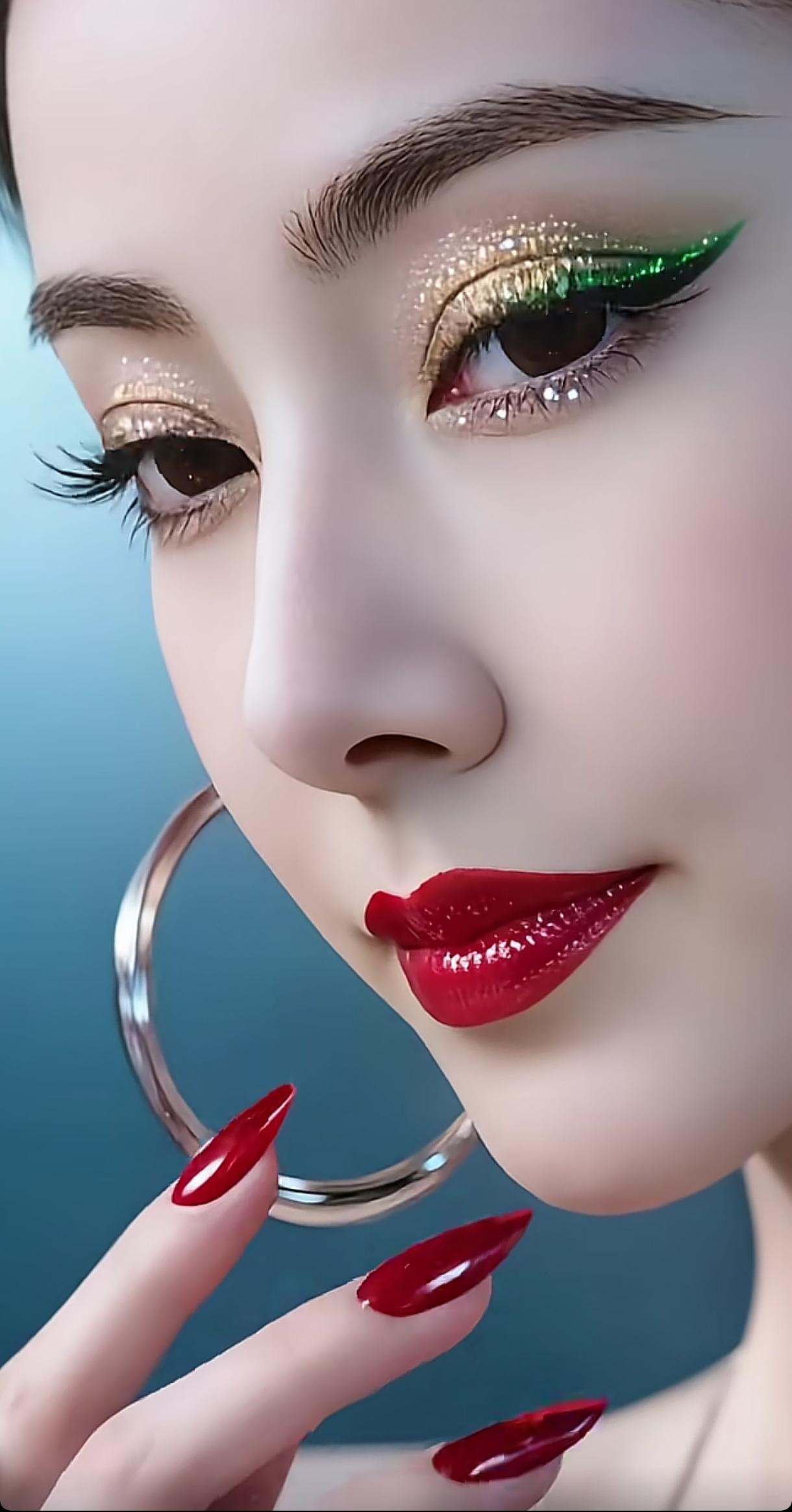 闪亮眼妆，红唇诱惑，完美妆容，尽显魅力！💄👀💋分享女神美图梦幻魅眼妆清