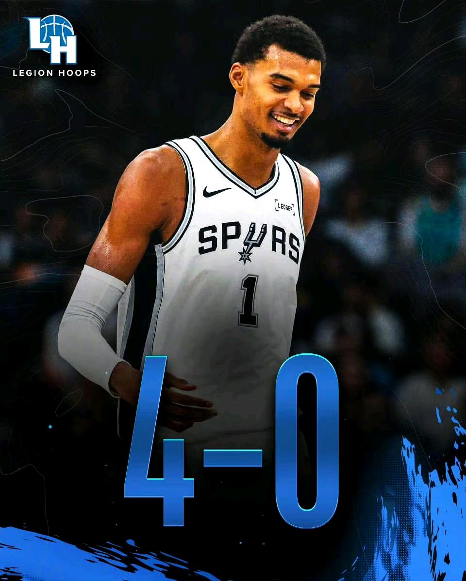 马刺四连胜开局了，这是西部第一，文班亚马要拿常规赛MVP！上赛季马刺34胜4