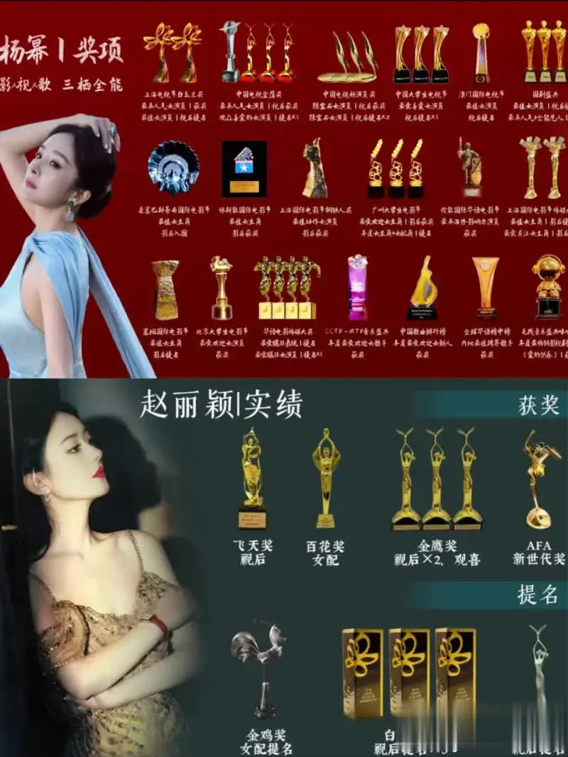 赵丽颖，杨幂，唐嫣，刘诗诗获奖奖项对比。