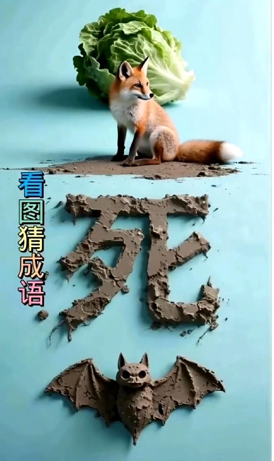  看图猜成语：“泥+狐狸+白菜+蝙蝠”，90%的人第一反应都错了，你能秒答吗？