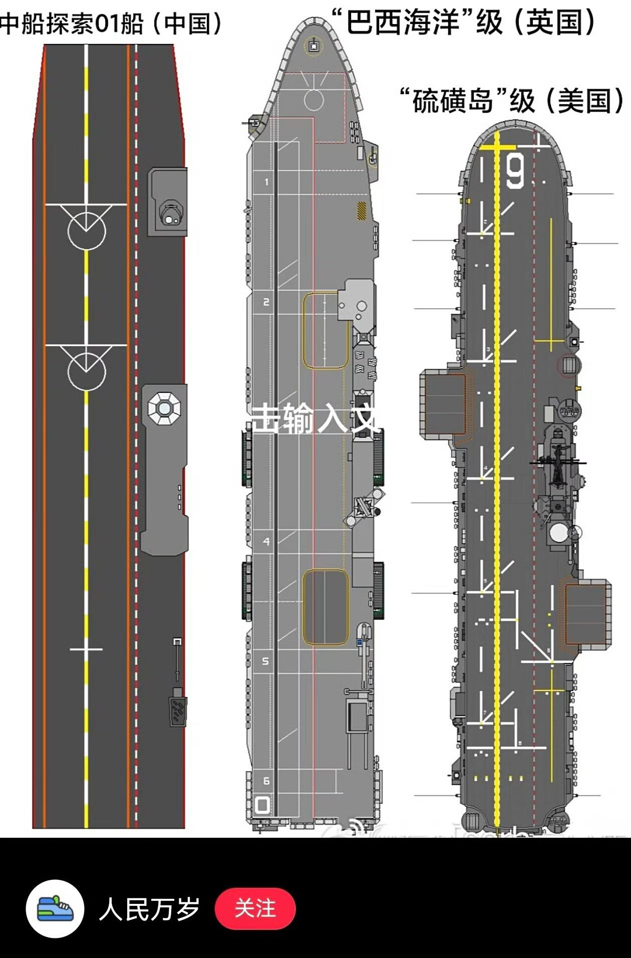 中船探索1号的对比图。巴西“海洋级”两栖攻击舰的长为203.4米，宽为35米，现