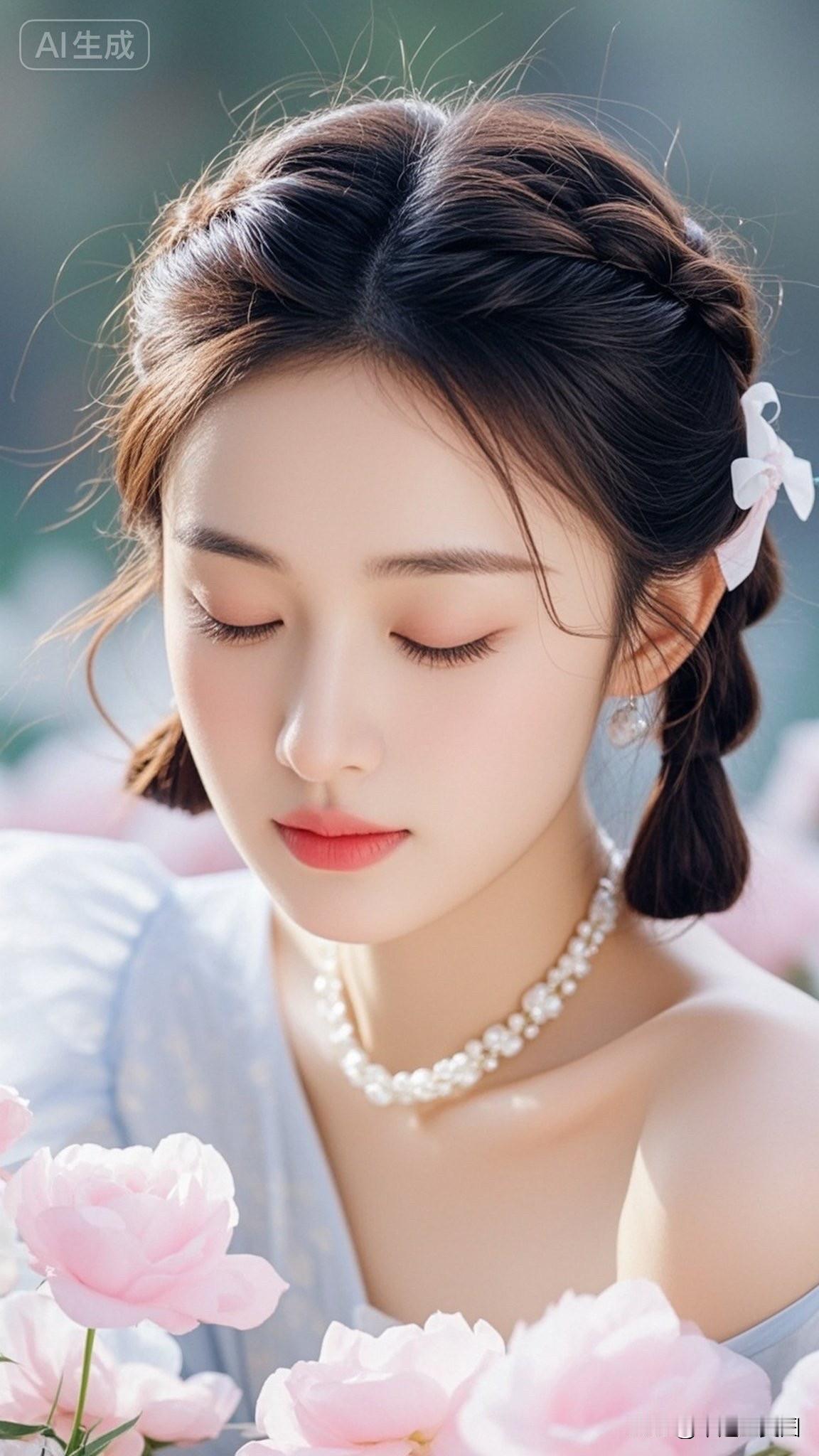 梦幻少女风，粉色花海中的优雅女神