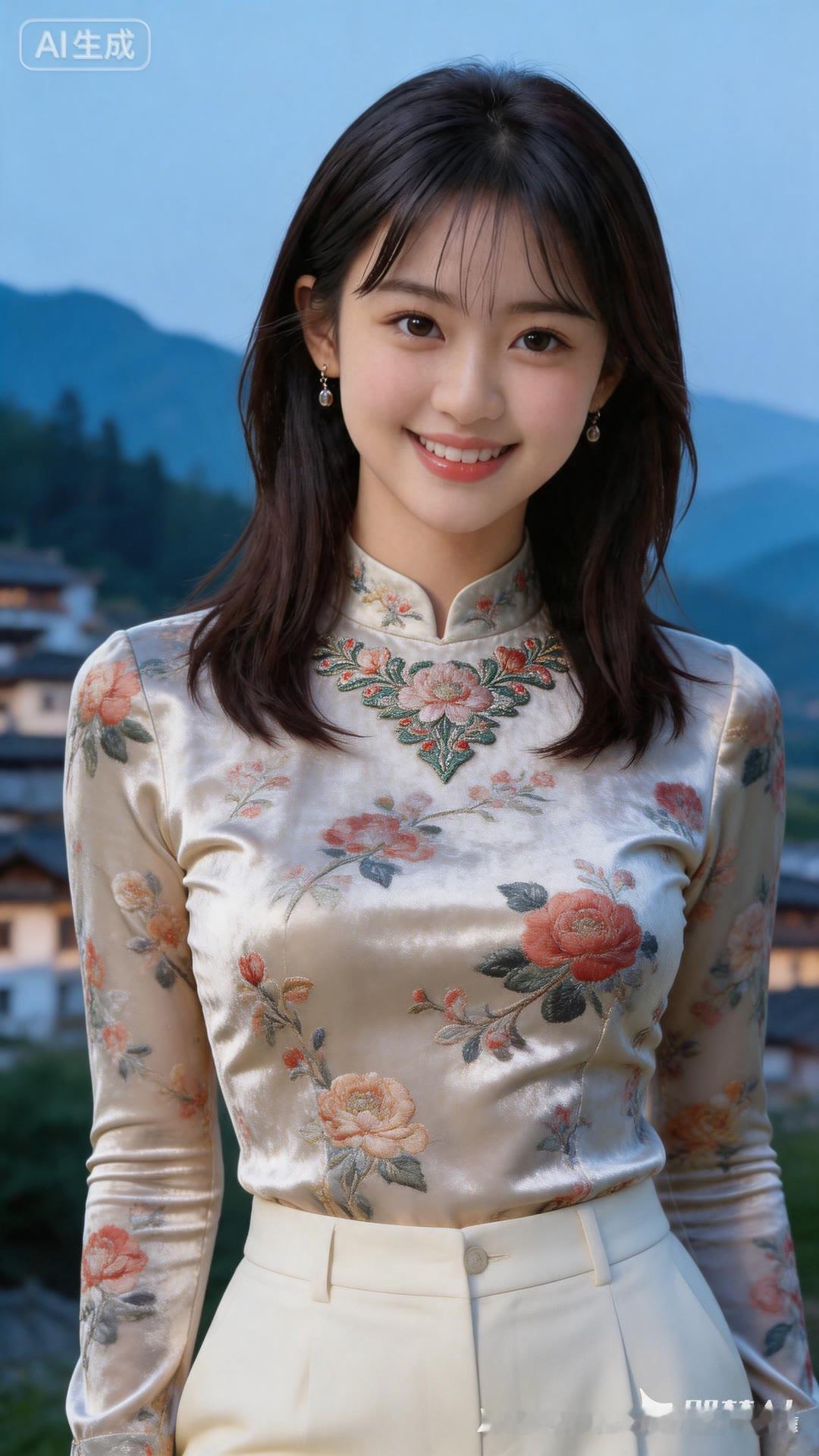 优雅旗袍少女，山水间的美人儿🌸💃